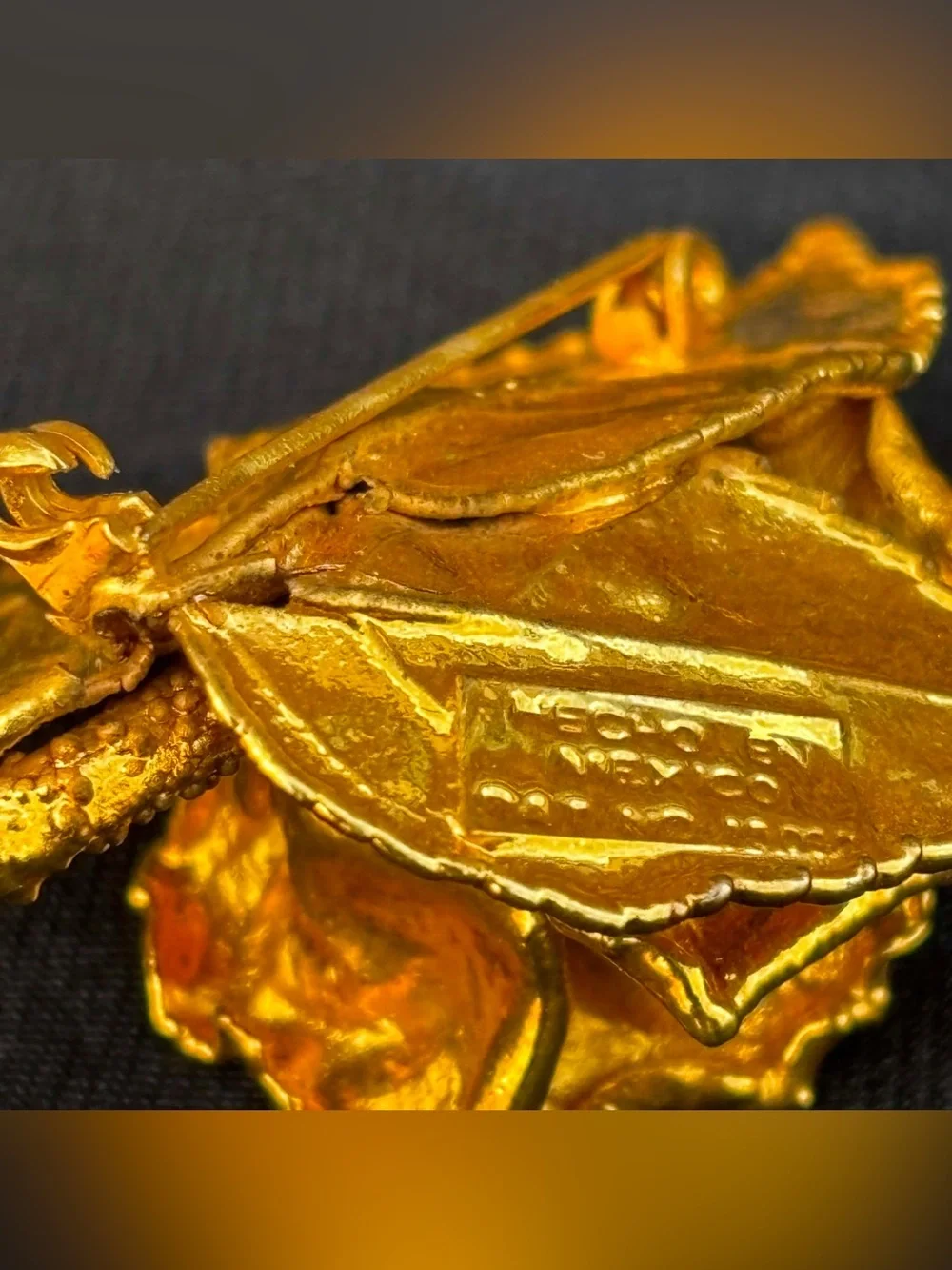 Signed Microns Pin Brooch Gold Tone Foiled Rose & Large Wired Sunflower Brooch